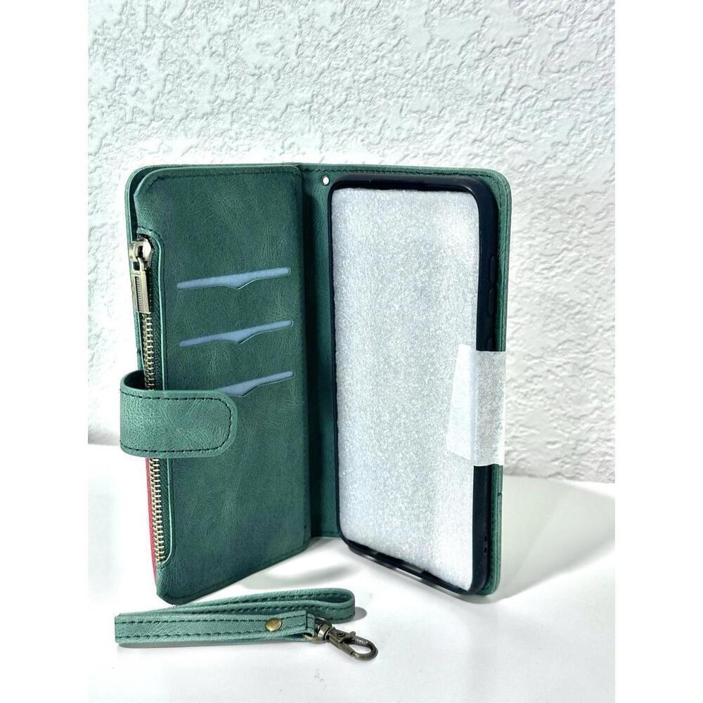 NEW Phone Case for Samsung A03 Core Flip Case Green and Red with Zipper & Magnet - Picture 3 of 5